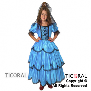DISFRAZ DAMA ANTIGUA CR ESPECIAL CELESTE TALLE 1 CON VOLADO Y PUNTILLA x 1